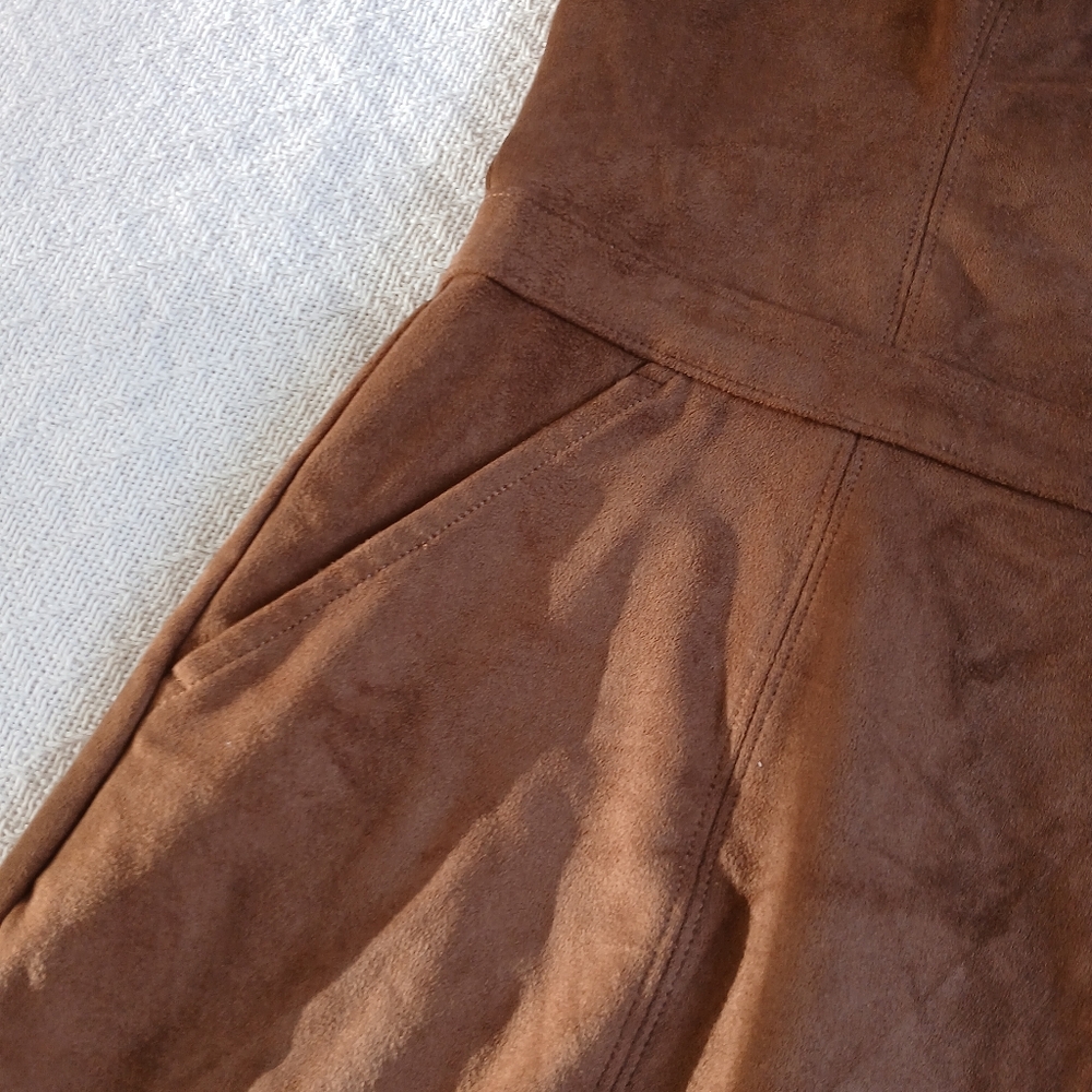 a&f ♡ faux suede pinafore dress overall pockets fall abercrombie & fitch western - Picture 4 of 11